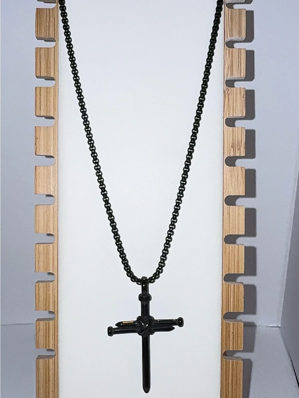Men's Black Gold Plated Nail Cross Pendant Necklace | Box Chain